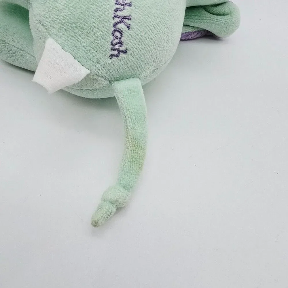 Oshkosh Vtg Green Elephant Baby Plush Toy Rattle Purple Crinkle Ears